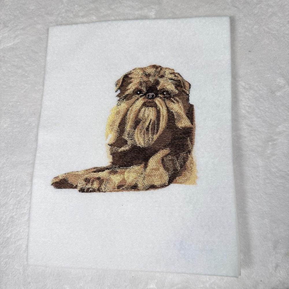 Vintage Brussels Griffon Dog Portrait Embroidered Fabric Sew On Handmade